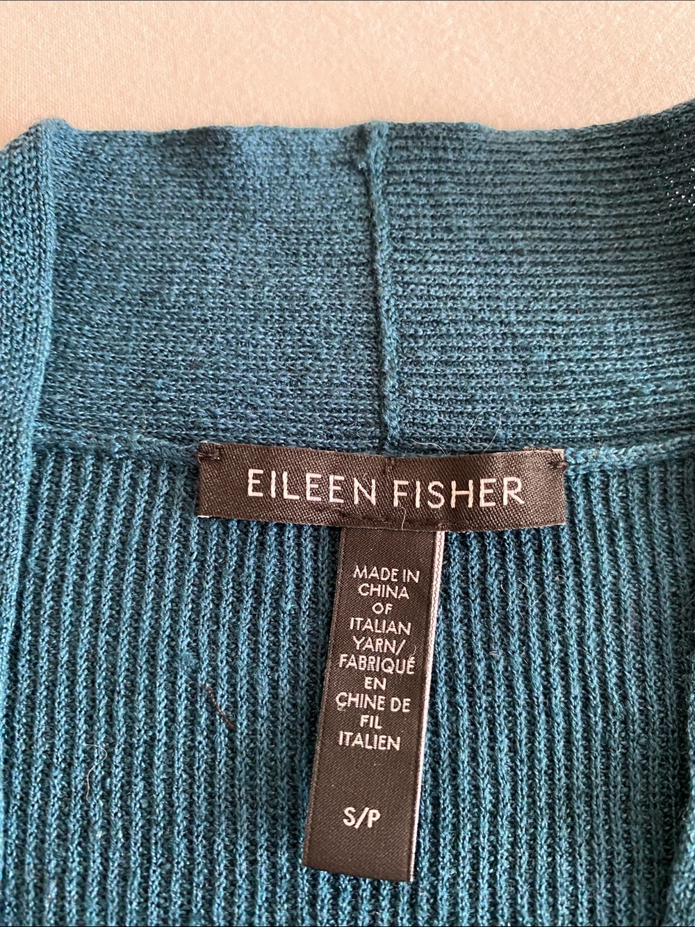Eileen Fisher Linen blend Italian knit Teal Open-Front Pocket Cardigan size S - Picture 4 of 9